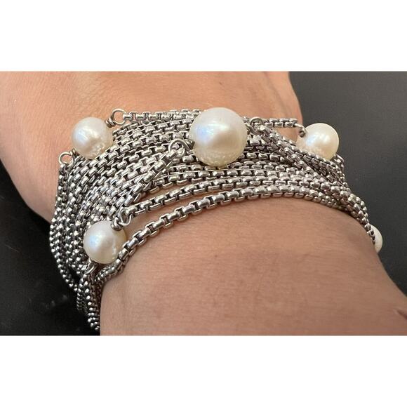 David Yurman 925 Sixteen Row Chain Bracelet With Pearls 7” - Picture 7 of 10